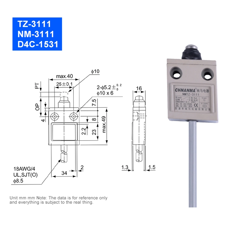 Tz-3102 Series Limit Switch UR Inner Core Parallel Top-Roller Stainless Customized Length