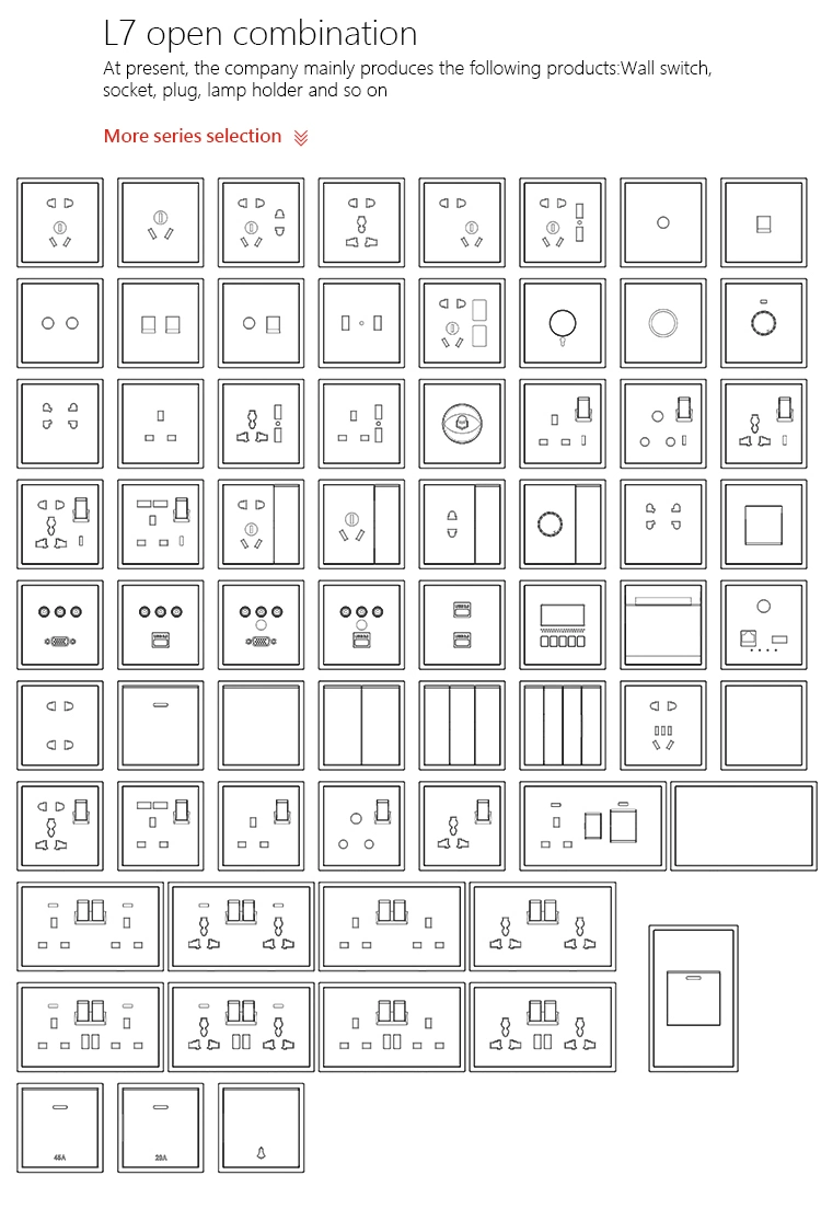 Thailand Wall Electrical Power Socket Outlet Standard 45A 1 Gang 1 Way Wall Light Switch